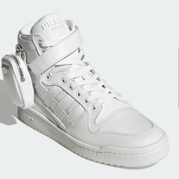 Prada White Leather Sneakers with Pouch - Picture 1 of 5
